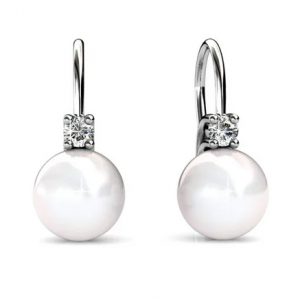 Cate & Chloe Cassie Refined 18k White Gold Pearl Drop Earrings W/ Swarovski Crytals, MSRP 119