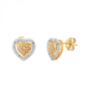 Finecraft Jewellery Women's Finecraft 1/10 cttw Diamond Halo Heart Stud Earrings in 14kt Gold-Plat