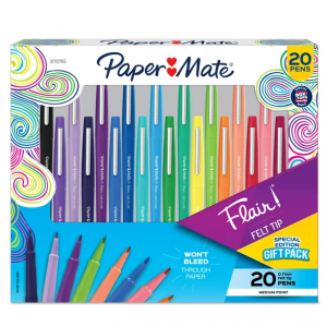 Paper Mate Flair Felt Tip Pens, Medium Point (0.7mm), Assorted Colors, 20 Count @ Walmart
