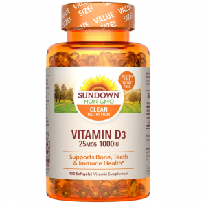 Sundown Vitamin D3 for Immune Support, 25mcg 1000IU Softgels, 400 Count @ Amazon