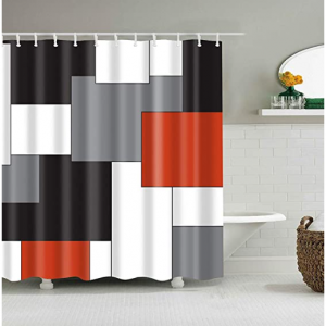 BOYOUTH Black,Grey,Red,White Geometry Pattern Digital Print Shower Curtain with 12 Hooks,70x70''
