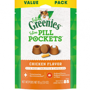 FELINE GREENIES PILL POCKETS for Cats Natural Soft Cat Treats, Chicken Flavor, 3 oz. Pack 