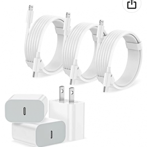 Amazon.com - NIUBIL 3只12W充电头 + 3根 USB C Lightning 接口充电线 ，现价$15.48