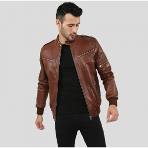NYC Leather Jacket Fonz Brown Bomber 皮夹克