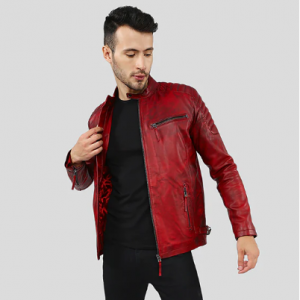 NYC Leather Jacket Asher Distressed Red Quilted Racer 皮夹克