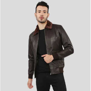 NYC Leather Jacket Darius Brown Bomber 皮夹克