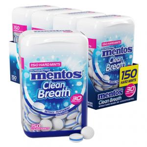 Mentos Clean Breath Sugarfree Hard Mint, 150pc, Intense Peppermint (Pack of 4 Bottles) @ Amazon