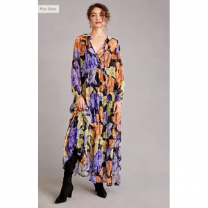 By Anthropologie The Marais Printed Chiffon Maxi Dress