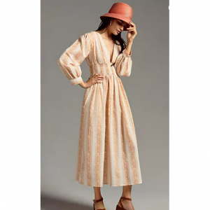 Mille Long-Sleeve V-Neck Dress