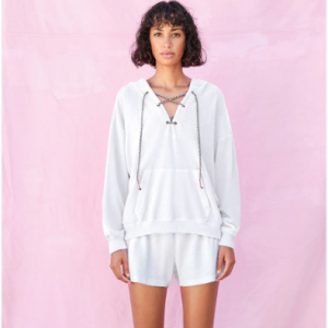 50% Off Sundry Faux Sherpa Lace Up Hoodie in White @ Bailey 44