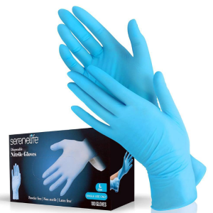 SereneLife 100 Pcs Nitrile Disposable Gloves - Soft Industrial Grade Gloves @ Amazon