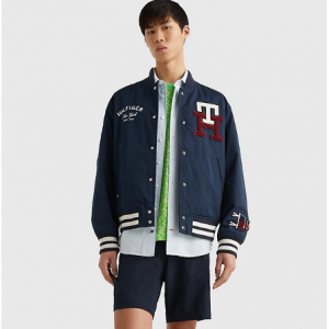65% Off Monogram Cotton Varsity Jacket @ Tommy Hilfiger