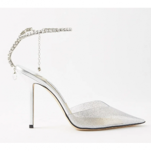 JIMMY CHOO Saeda 100 crystal-strap glitter-plexi pumps