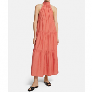 Theory Tiered Halter Maxi Dress in Cotton Blend