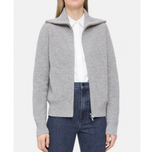 Theory Rib Knit Zip Cardigan in Wool-Cashmere