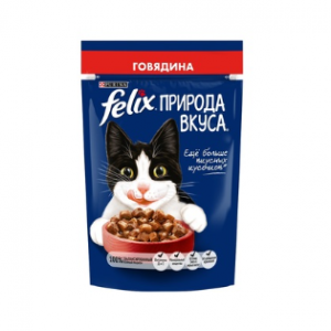 Felix влажный корм Природа вкуса для взрослых кошек, с говядиной в соусе