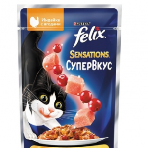 Felix Sensations Супервкус для взрослых кошек, со вкусом индейки и ягод, в желе