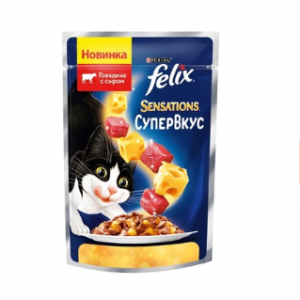 Felix Влажный корм Супервкус для взрослых кошек, со вкусом говядины и сыра, в желе