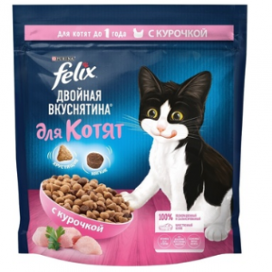 Корм Felix Двойная Вкуснятина для котят до года, с курочкой