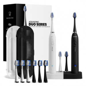 AquaSonic Duo Ultrasonic Whitening Toothbrush Set with 10 Brush Heads and 2 Travel Cases @ Woot