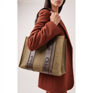Chloé Woody Leather-Trimmed Canvas Tote Bag Sale @ Moda Operandi