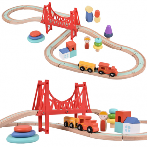 Giant bean Sky City Wooden Train Set for Boys Girls 1 2 3 4, 42 PCS Train Track Set @ Amazon