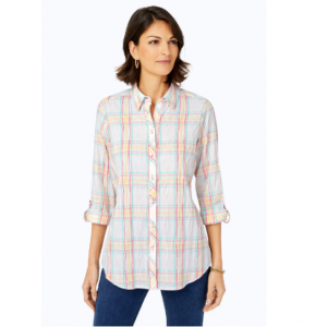 41% Off Zoey Crinkle Airy Plaid Shirt @ Foxcroft