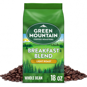 Green Mountain Coffee Roasters Breakfast Blend, Whole Bean Coffee, Light Roast, 18 Oz @ Amazon