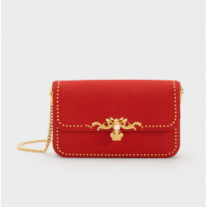 20% Off Merial Metallic Accent Studded Clutch - Red @ Charles & Keith