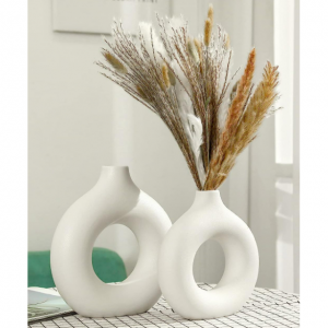 Boragai White Ceramic Vase Set of 2 @ Amazon