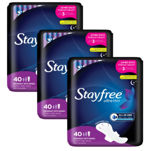 Stayfree 超薄夜用护翼卫生巾 40片 3包 共120片 @ Amazon