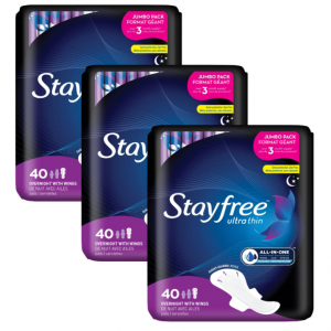 Stayfree Ultra Thin Overnight Pads with Wings, 40 count - Pack of 3 @ Amazon