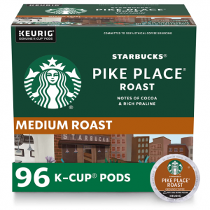 Starbucks K-Cup Coffee Pods—Medium Roast Coffee—Pike Place Roast—4 boxes (96 pods total) @ Amazon