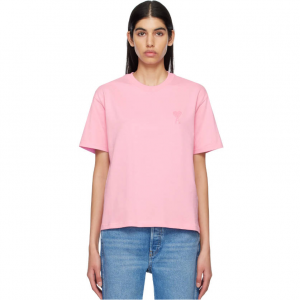 SSENSE官网 AMI ALEXANDRE MATTIUSSI Pink Ami de Cœur 女士爱心刺绣粉色T恤特惠