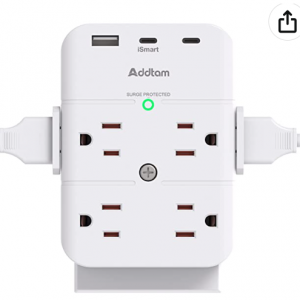Amazon.com - Addtam 8×交流 + 1A2C 電湧保護擴展插座，現價$12.99