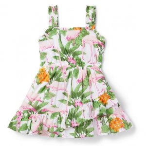 热带火烈鸟荷叶边吊带裙