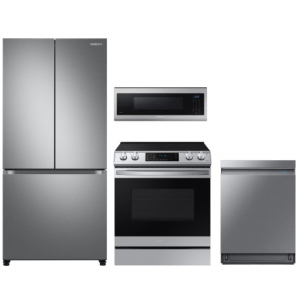 Samsung SARERADWMW7448  4件套厨房电器套装，配有法式门冰箱、电灶、洗碗机和不锈钢微波炉