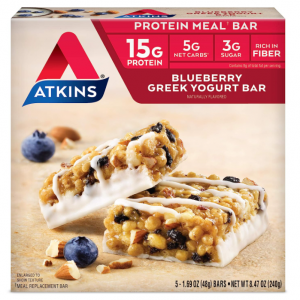 Atkins Blueberry Greek Yogurt Protein Meal Bar. Rich in Fiber. Keto-Friendly. (5 Bars) @ Amazon