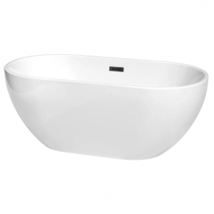 Wyndham Collection Brooklyn 60 英寸独立式亚克力浸泡浴缸，带中心排水管、排水管组件和溢水口