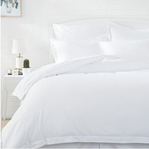 Amazon Basics Lightweight Microfiber Duvet Cover Set with Snap Buttons, Full/Queen, Bright White