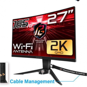 Newegg - ASRock Phantom PG27Q15R2A 27" 2K 165Hz WiFi 曲面显示器，直降$45