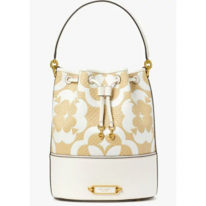 kate spade new york (ケイトスペードニューヨーク) スペードフラワー モノグラム ラフィア グラマシー ミディアム バケット バッグ