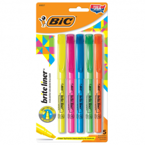 BIC Brite Liner Highlighter, Chisel Tip, Assorted Colors, 5-Count @ Amazon
