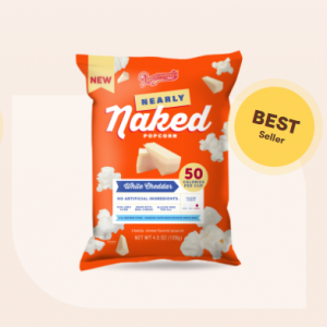 Nearly Naked White Cheddar Popcorn 4.5 oz Bag. Pack of 8