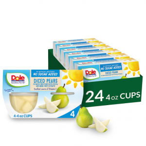 Dole Fruit Bowls No Sugar Added Pears in Water, 4 Oz, 24 Total Cups @ Amazon