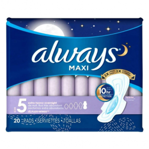 Always Extra Heavy Overnight Maxi Pads with Flexi-Wings - 20 Count @ Amazon