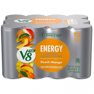 V8 +ENERGY Peach Mango Energy Drink, 8 FL OZ Can (Pack of 12) @ Amazon