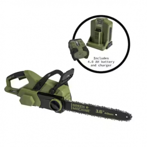 Green Machine 62V Brushless 16 in. Battery Chainsaw Auto-tensioning system @ Home Depot