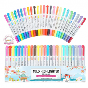 Omiowl Highlighters Mild color, Double Ended Highlighters 25 Pack (25 COLOR SET) @ Amazon