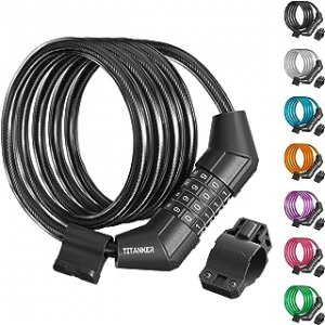 Titanker Bike Lock Cable, 4 Feet Bike Cable Lock Basic Self Coiling @ Amazon, 4FT, Black-8mm